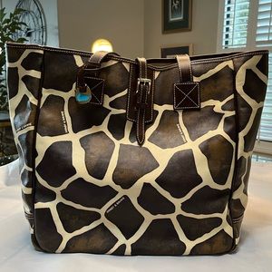 Oversized Dooney Bourke giraffe print leather tote